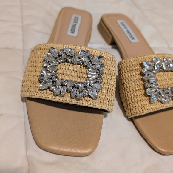 Steve Madden Tan Embellished Slide Sandals - Picture 3 of 5